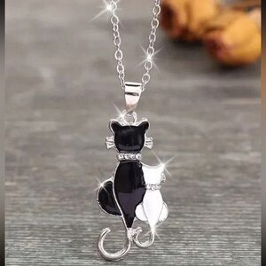 Black and White Cat Necklace, White and Black Cat Necklace, Cat Pendant Necklace